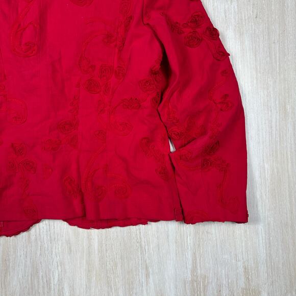 Christopher Banks Red Floral Embroidered Ruffle Trim Button Blazer Jacket XL - Picture 13 of 15